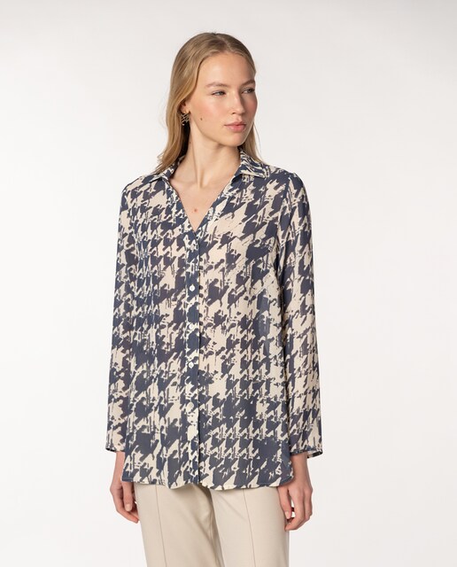 Imagen 0 de Blusa de mujer crepé marrocain estampado pata de gallo