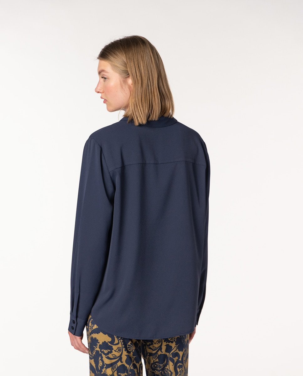 Camisa Clássica de Crepe Marrocain Azul-marinho-2