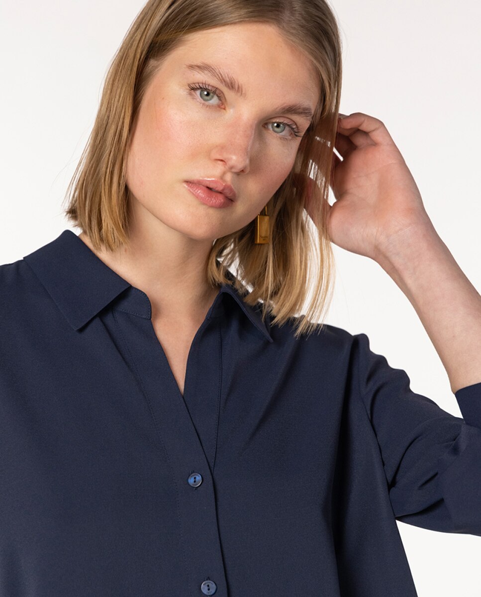 Camisa Clássica de Crepe Marrocain Azul-marinho-4