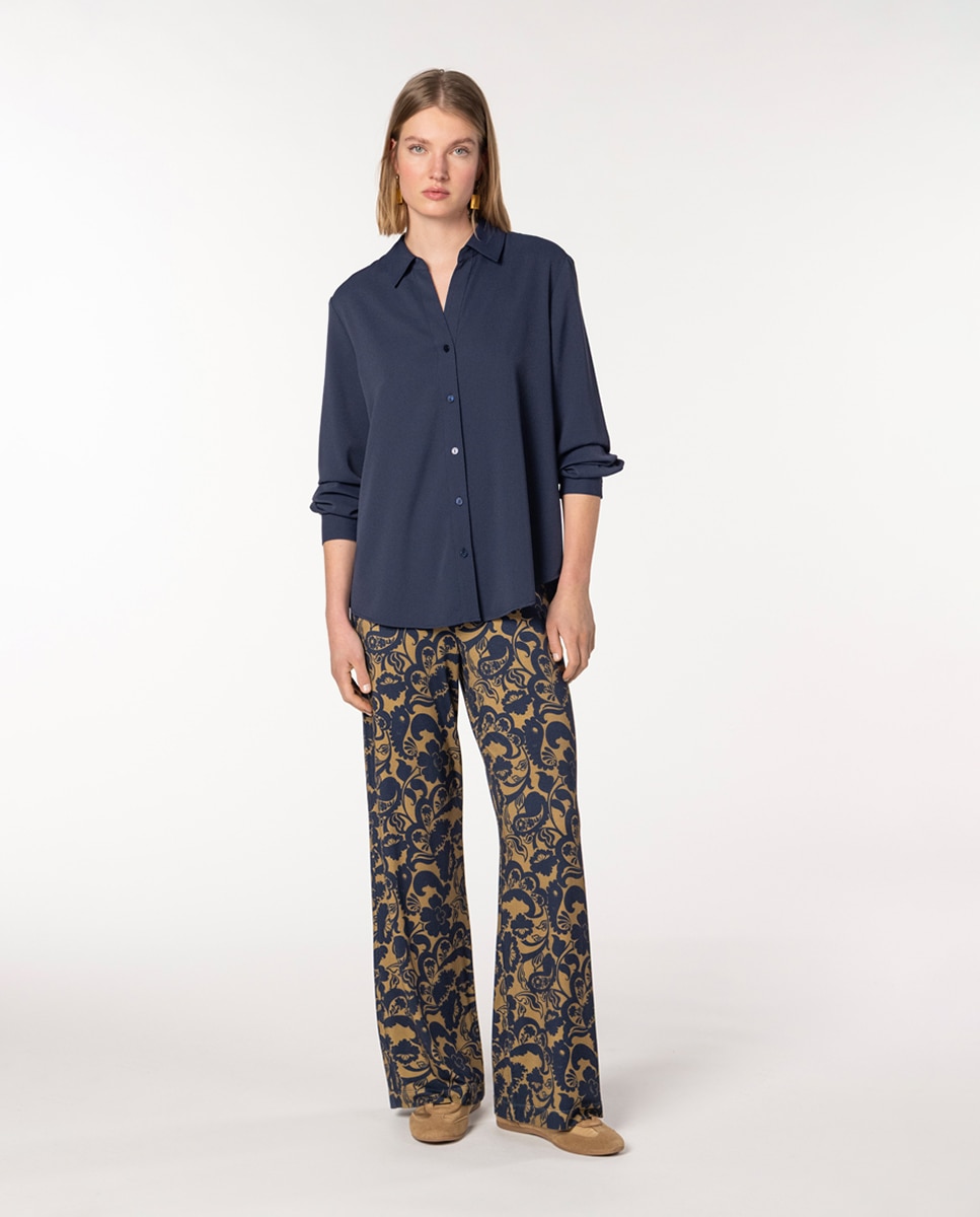 Camisa Clássica de Crepe Marrocain Azul-marinho-5