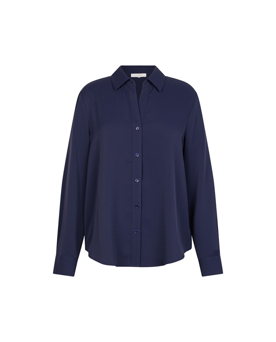 Camisa Clássica de Crepe Marrocain Azul-marinho-6