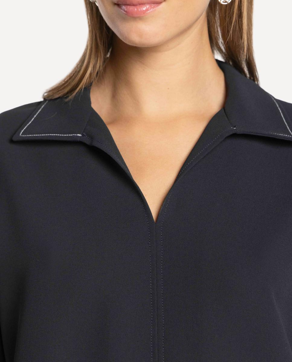 Blusa de Crepe Duplo com Pespontos em Contraste Azul-marinho-4