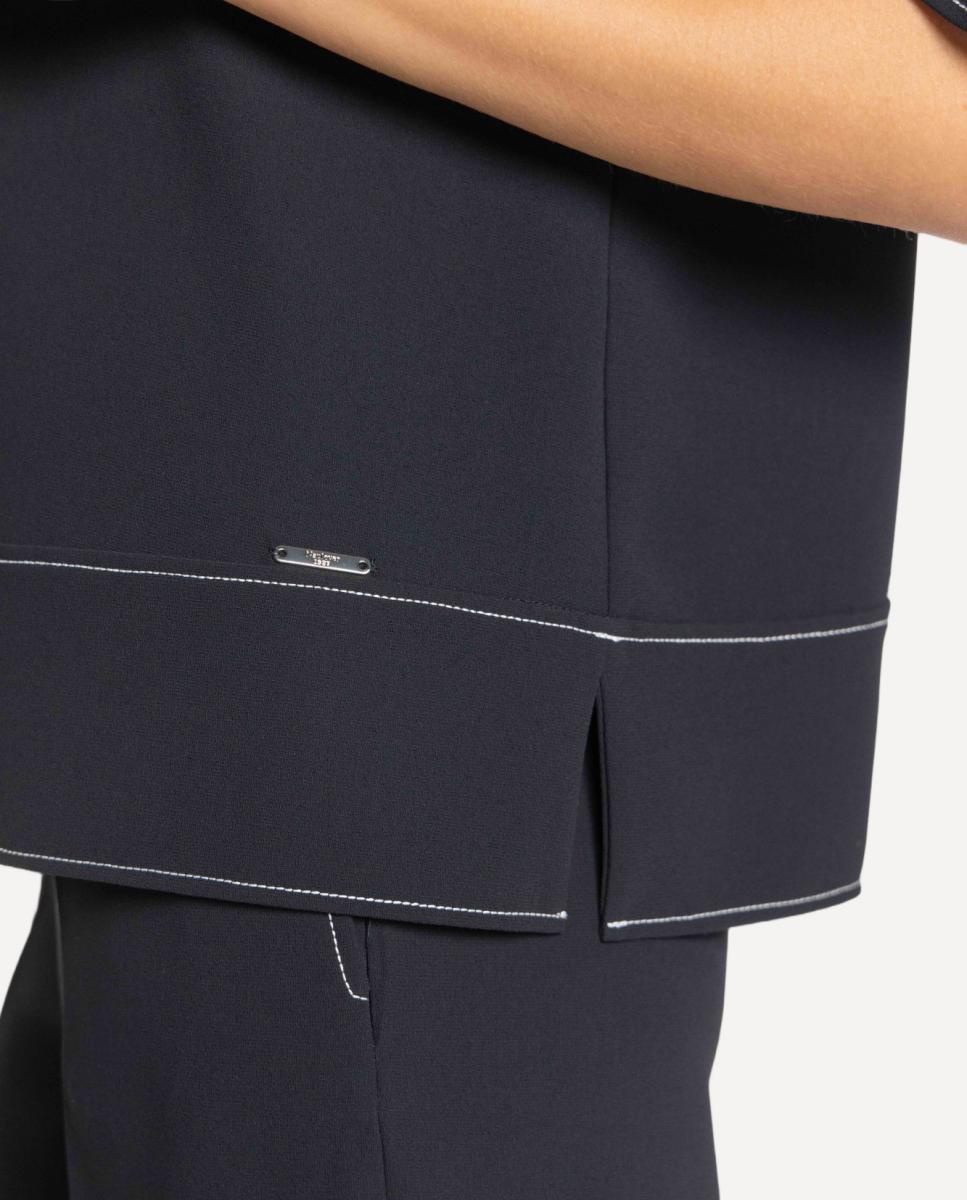 Blusa de Crepe Duplo com Pespontos em Contraste Azul-marinho-5