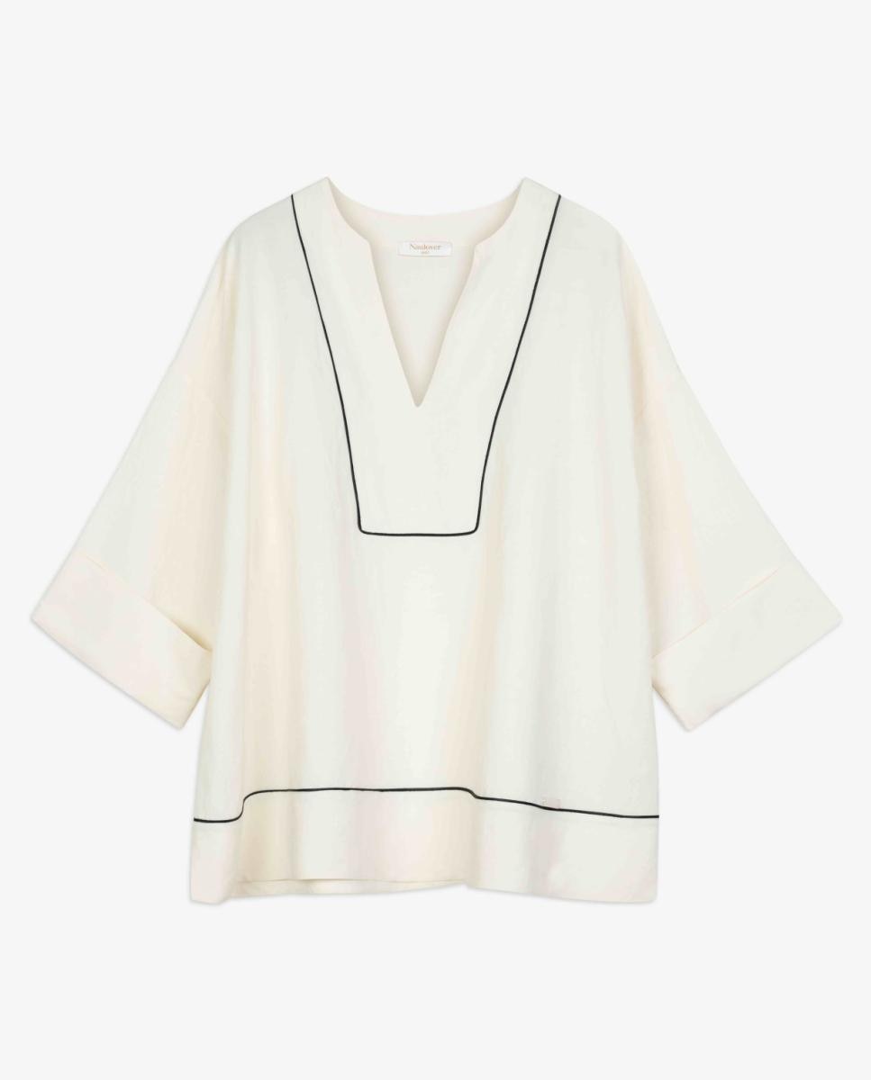 Blusa de Linho com Vivos em Contraste Branco-5