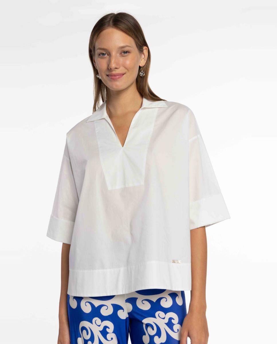 Blusa de Popelina de Algodão com Gola Cru-1
