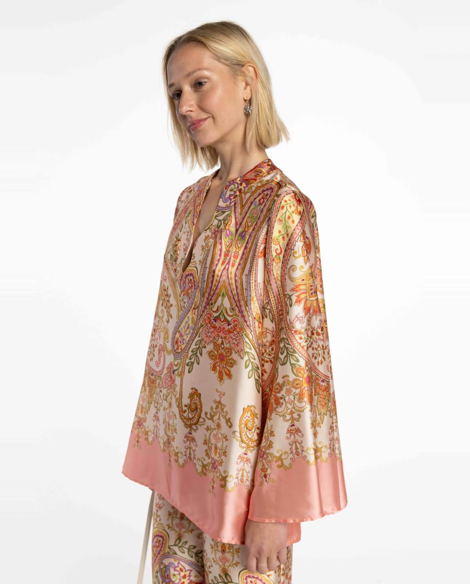 Blusa de Cetim com Estampado Paisley Rosa-claro-3