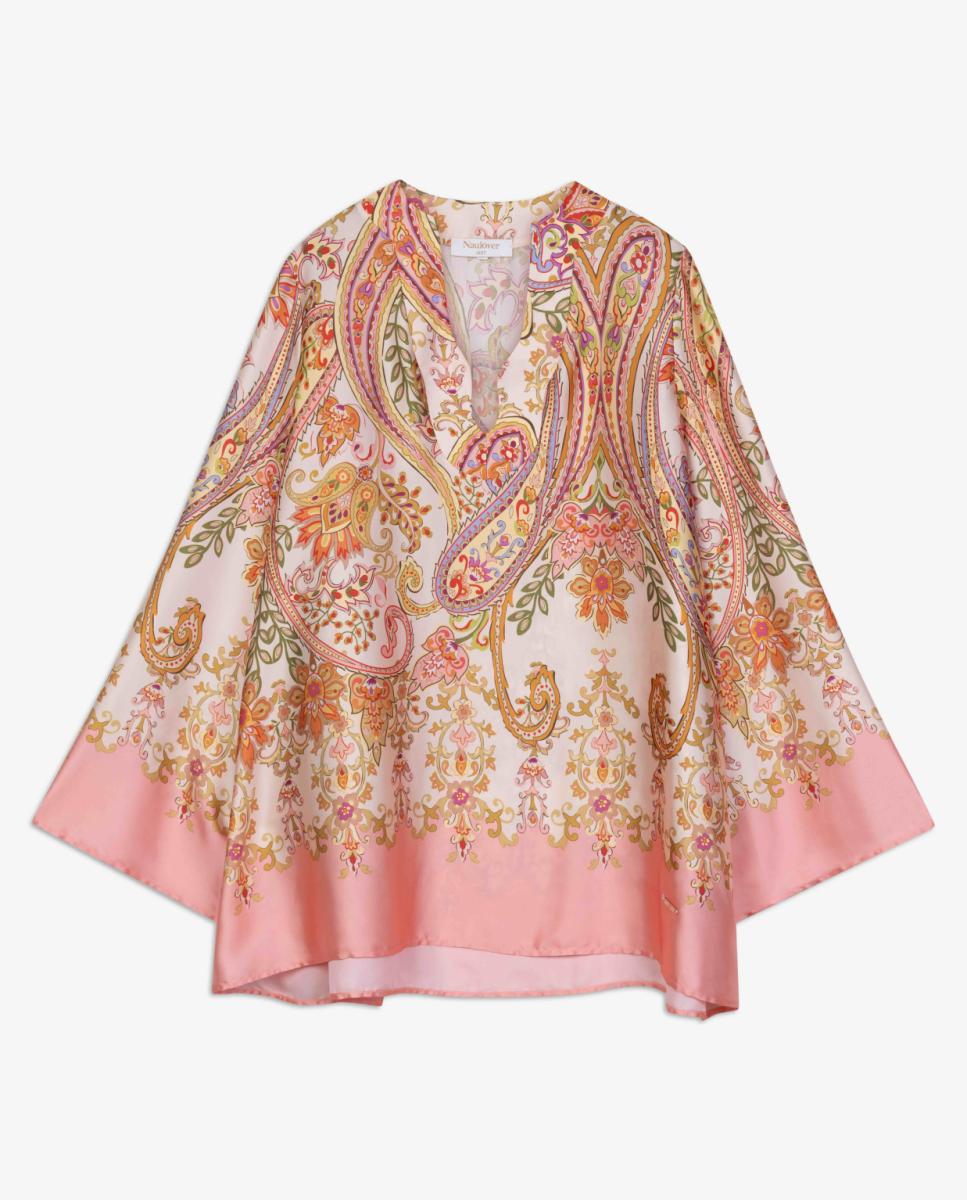 Blusa de Cetim com Estampado Paisley Rosa-claro-6