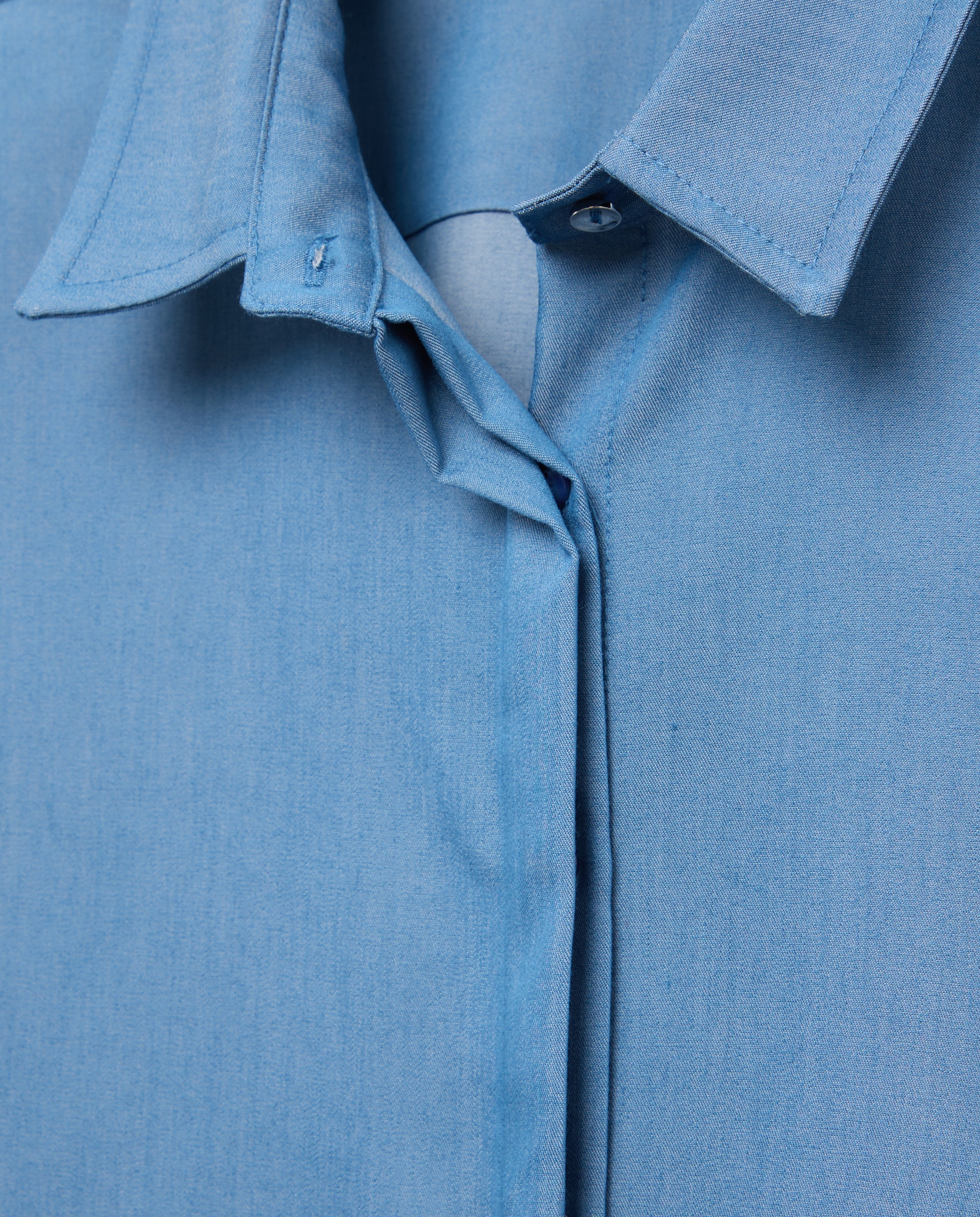 Camisa lisa de mulher com manga curta Azul-5
