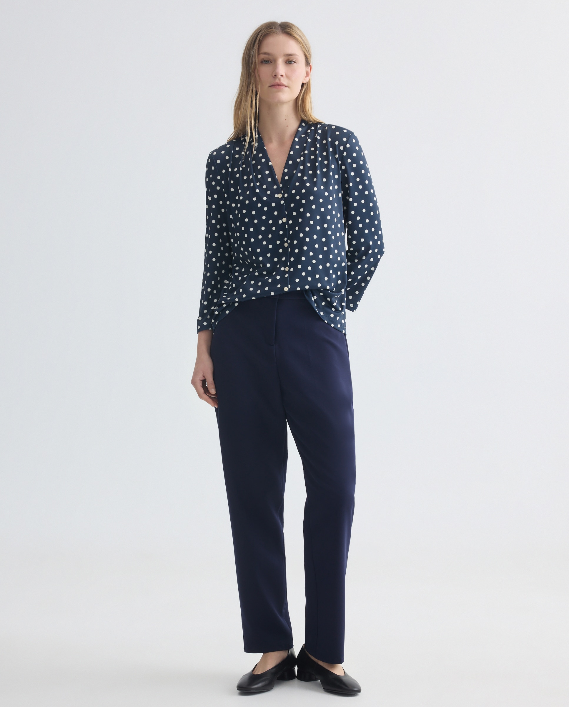 Blusa estampada de mulher com manga 3/4 Azul-marinho-2