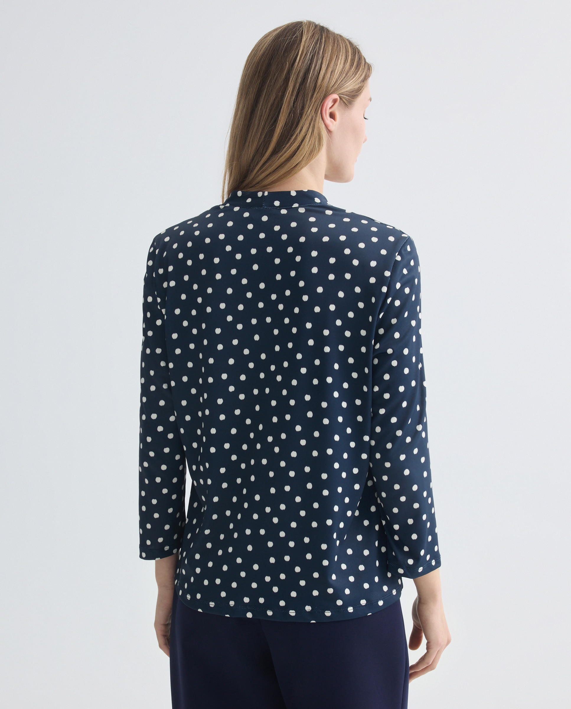 Blusa estampada de mulher com manga 3/4 Azul-marinho-3