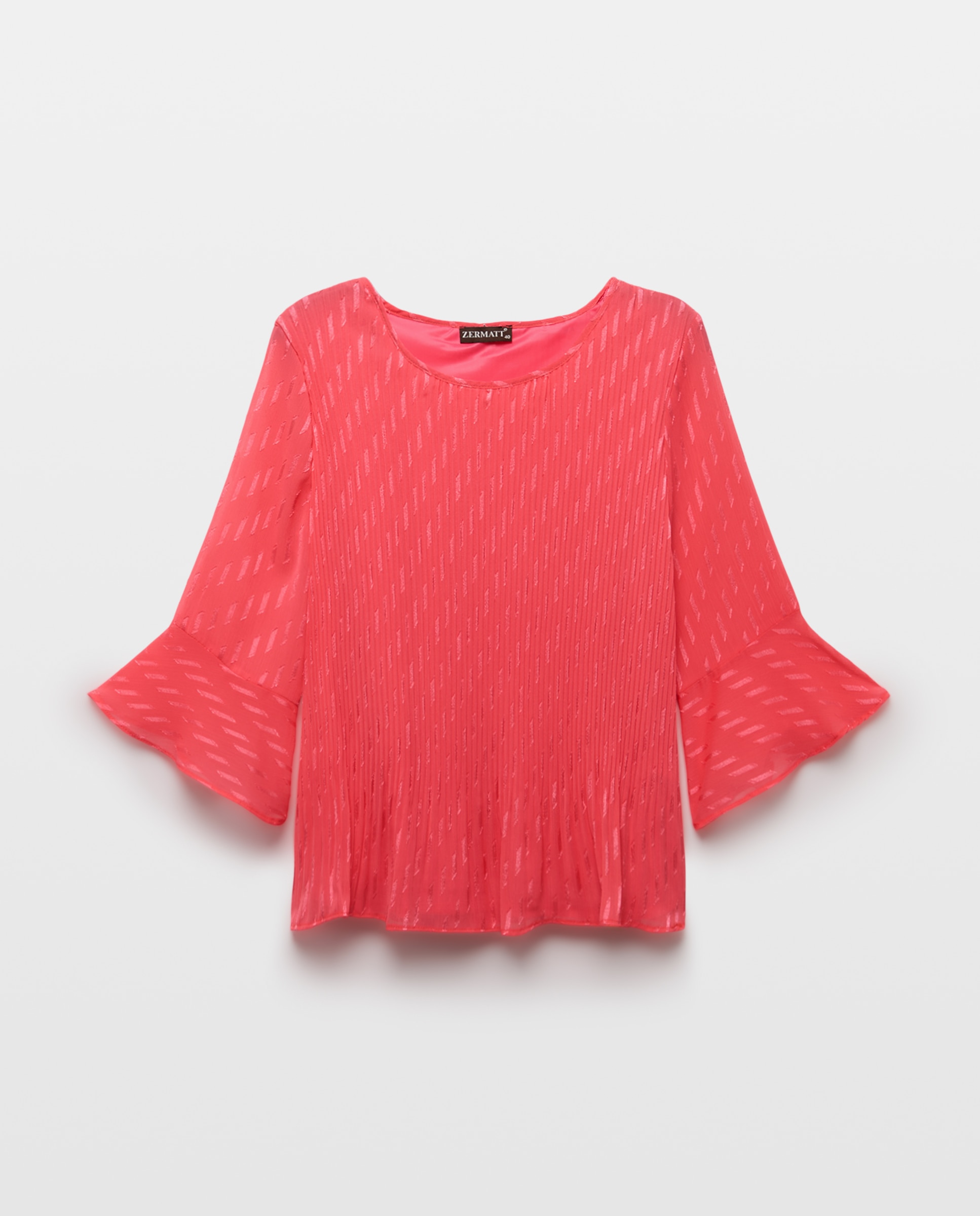 Blusa Lisa Plissada com Manga 3/4 Coral-4