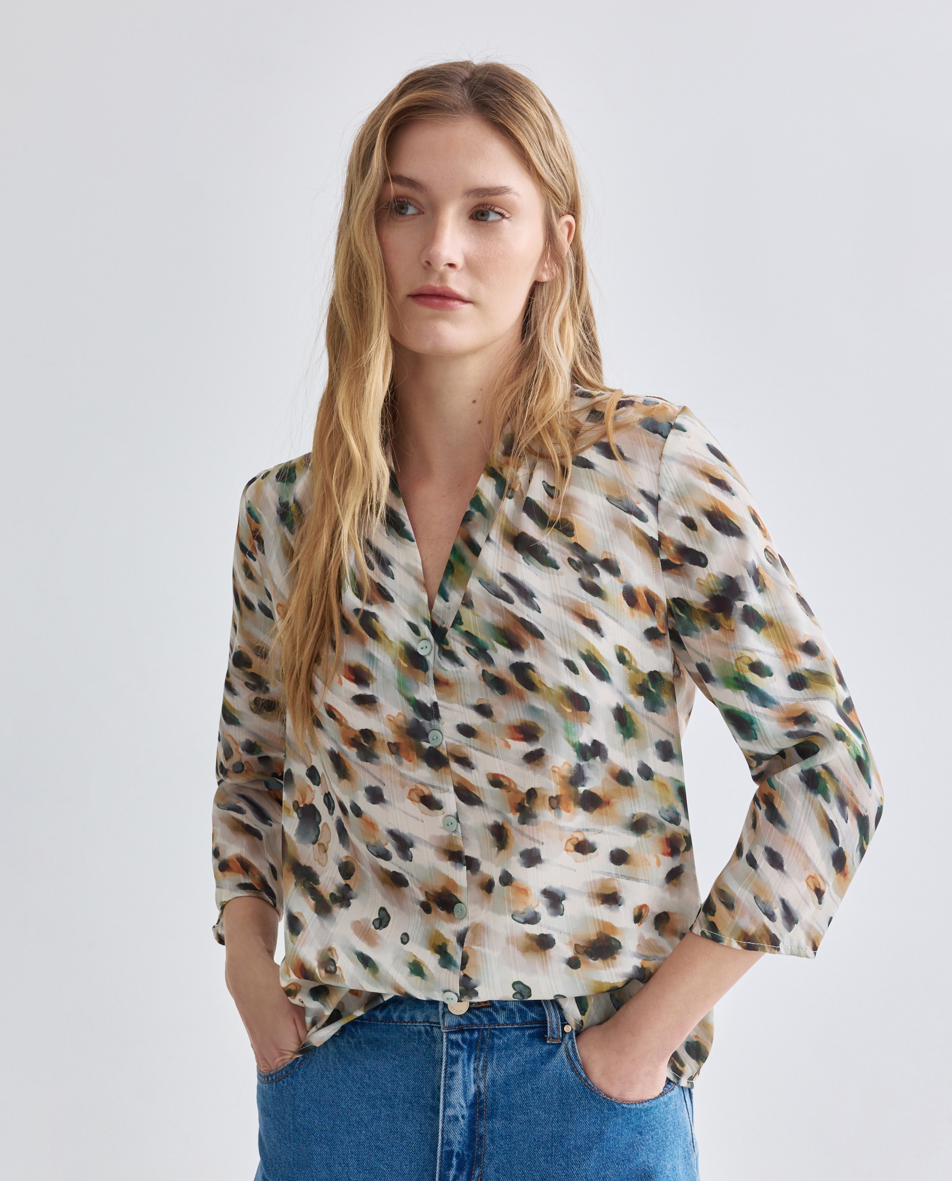 Camisa estampada com manga comprida Verde-1