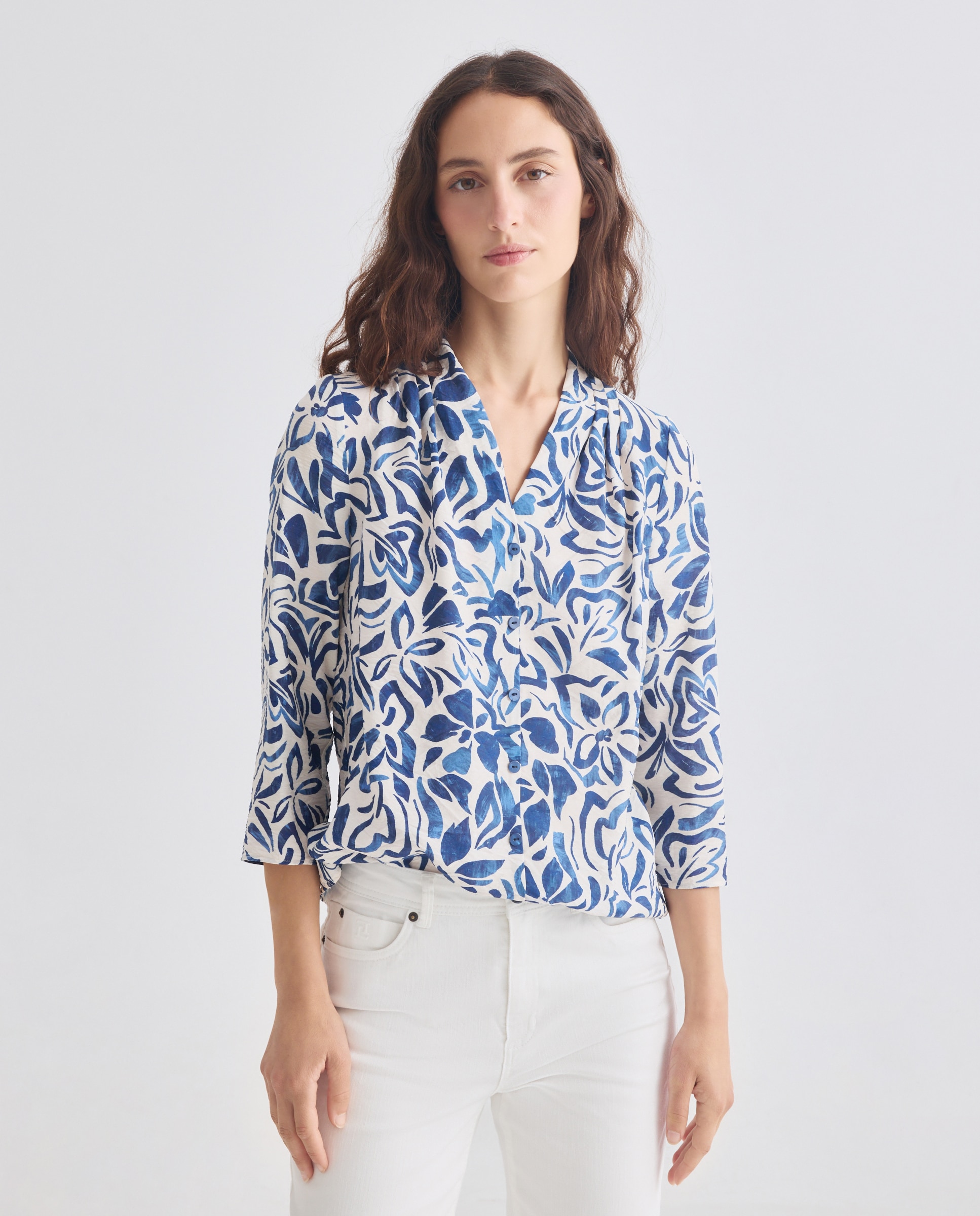 Camisa estampada com manga comprida Azul-marinho-2