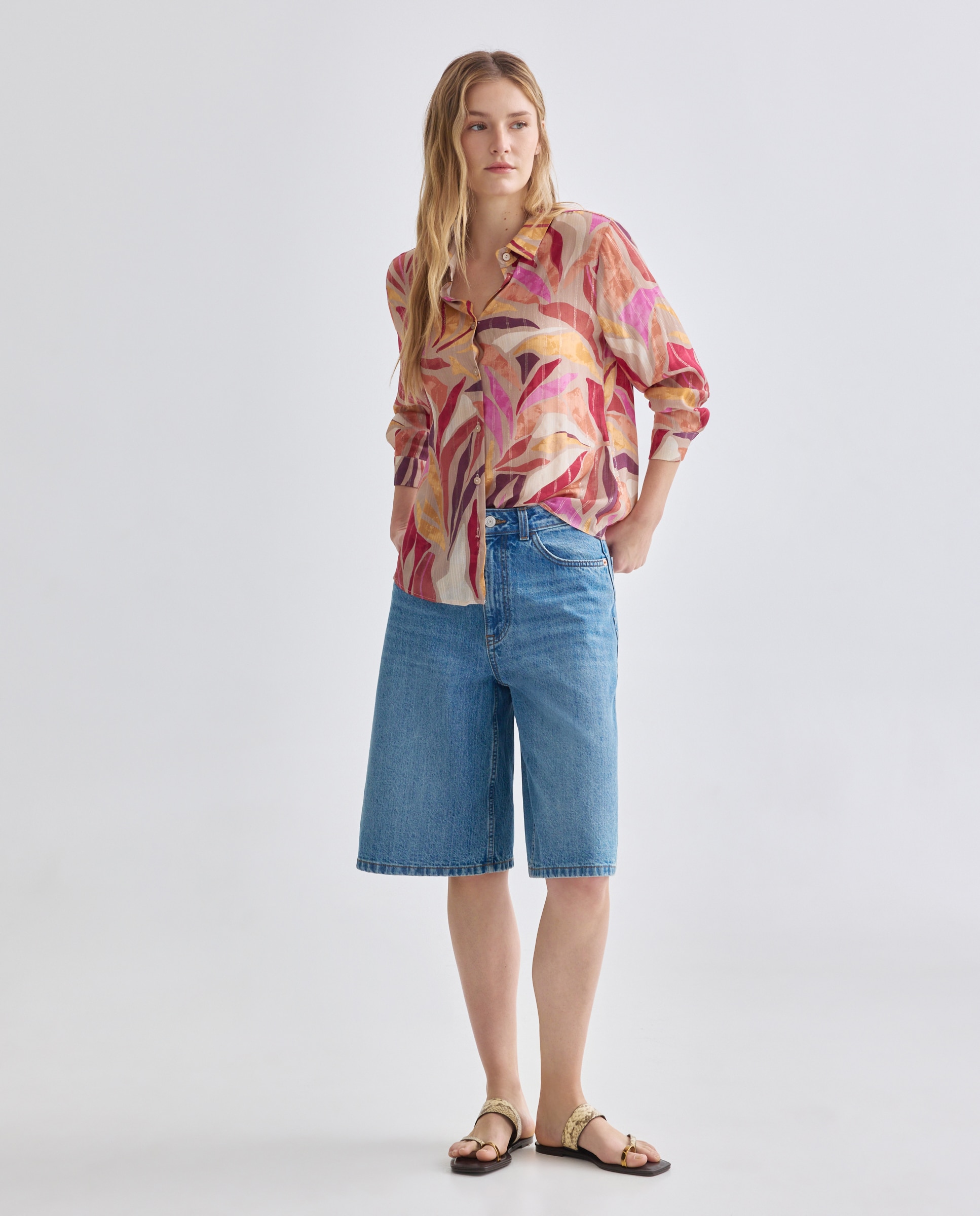 Camisa estampada com manga comprida Coral-2