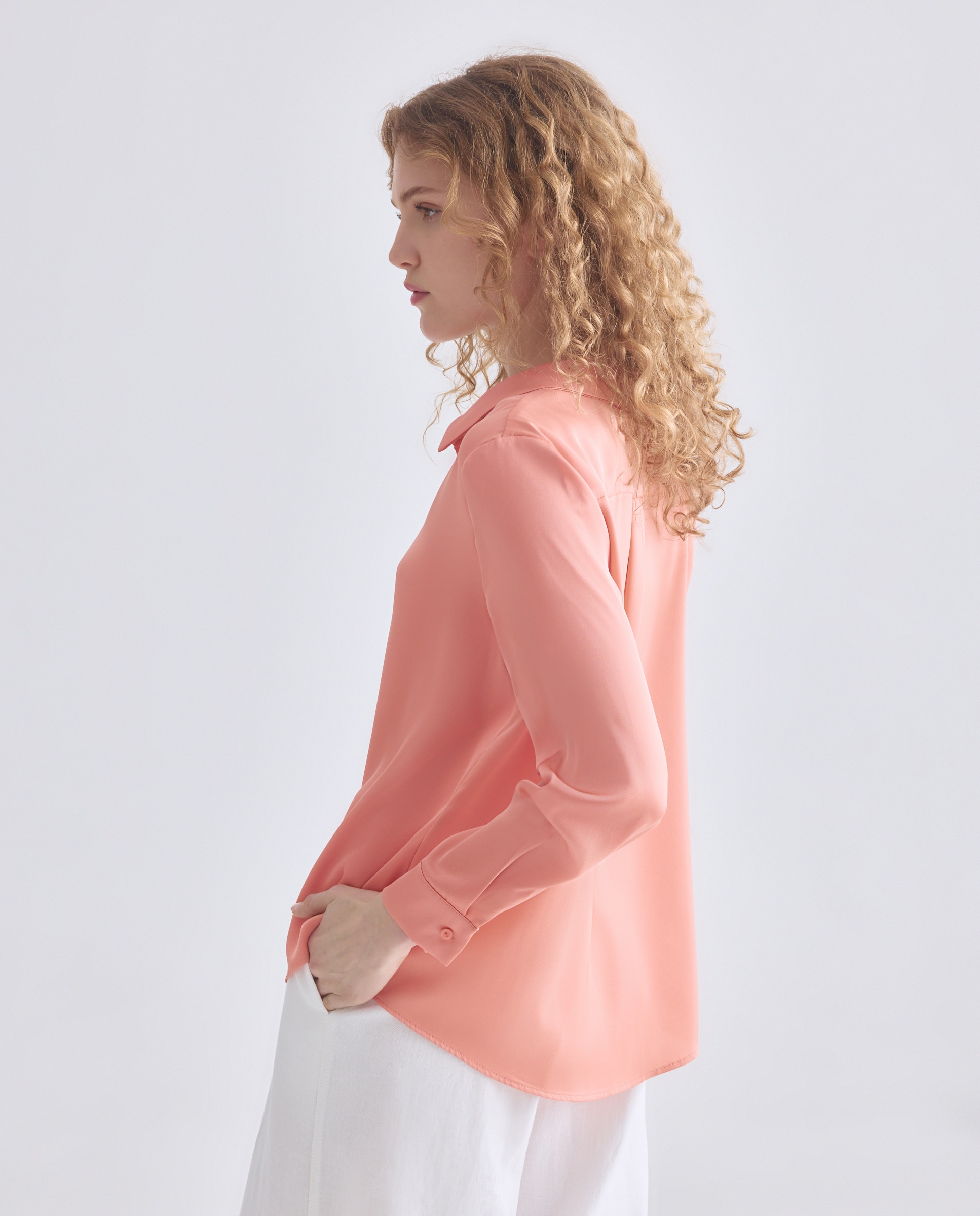 Camisa lisa com manga comprida Coral-3