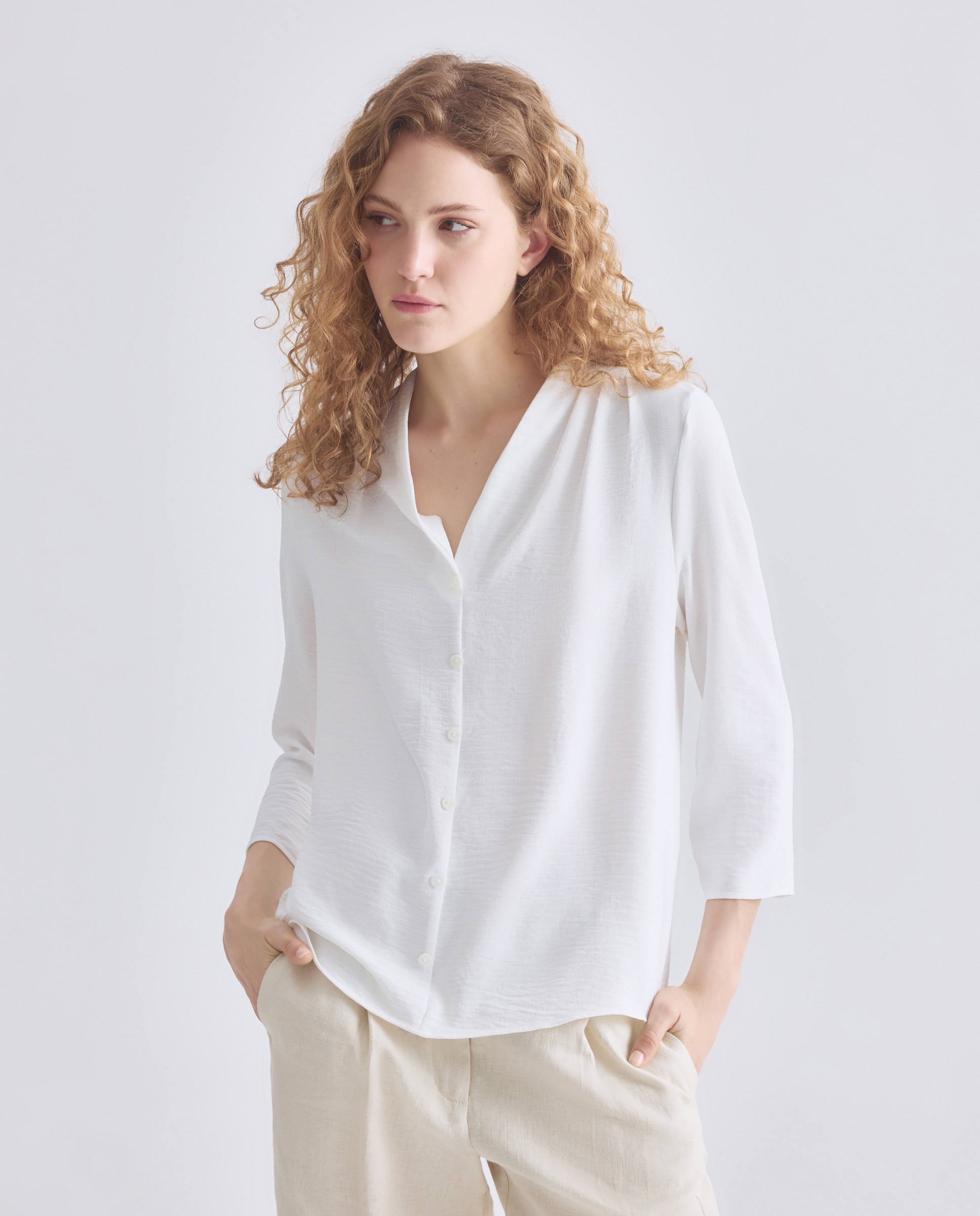 Blusa Lisa com Manga 3/4 Natural-1