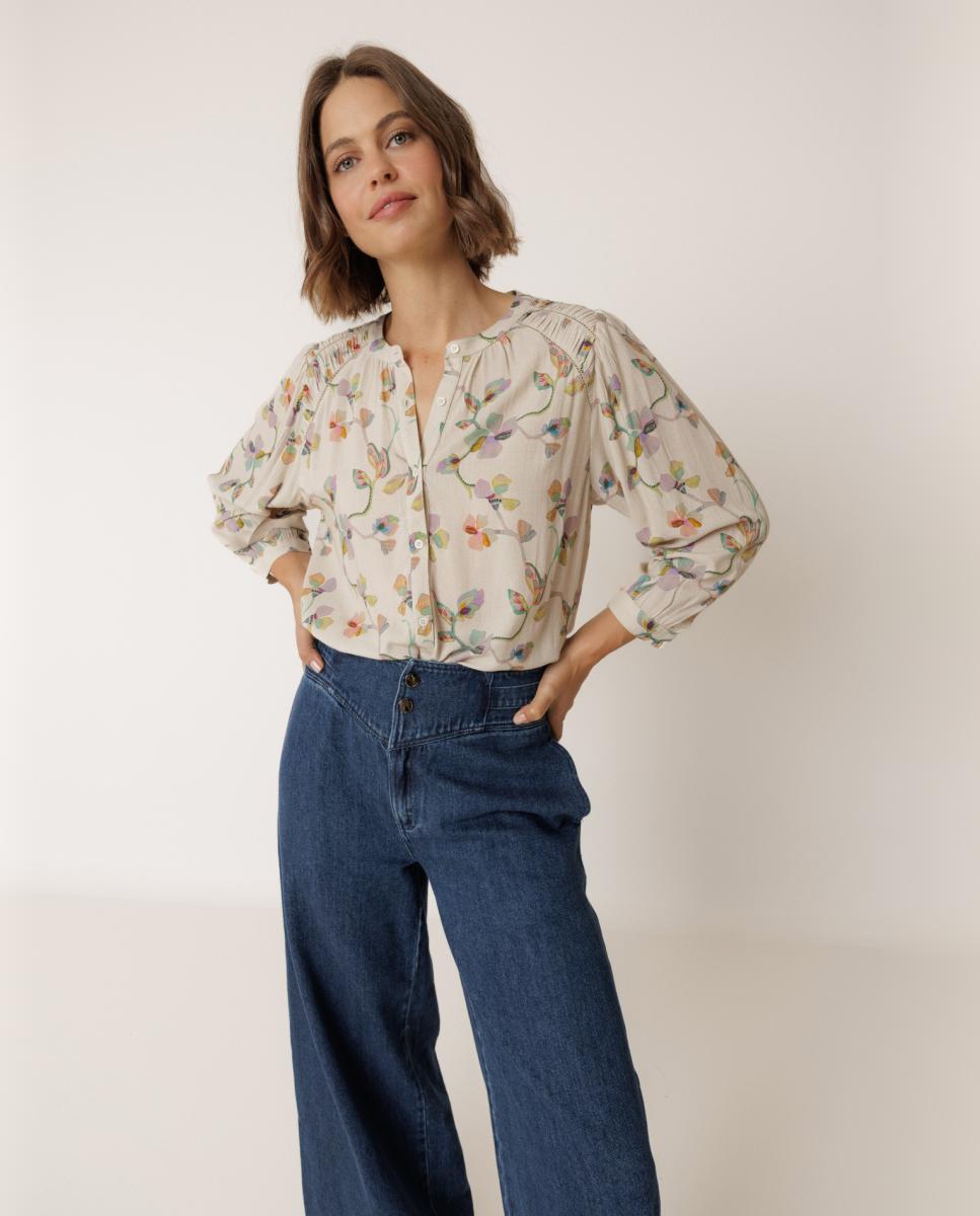Indi & Cold - Camisa de mujer manga larga cuello redondo.