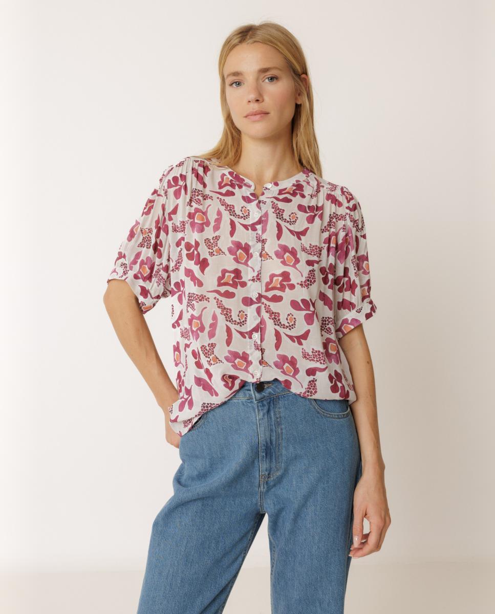 Indi & Cold - Camisa de mujer manga corta cuello redondo.