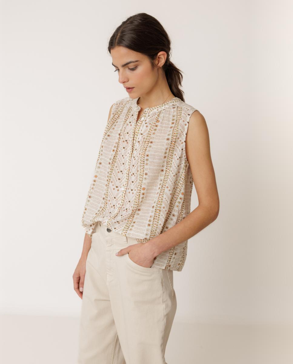 Indi & Cold - Camisa de mujer cuello redondo sin mangas.