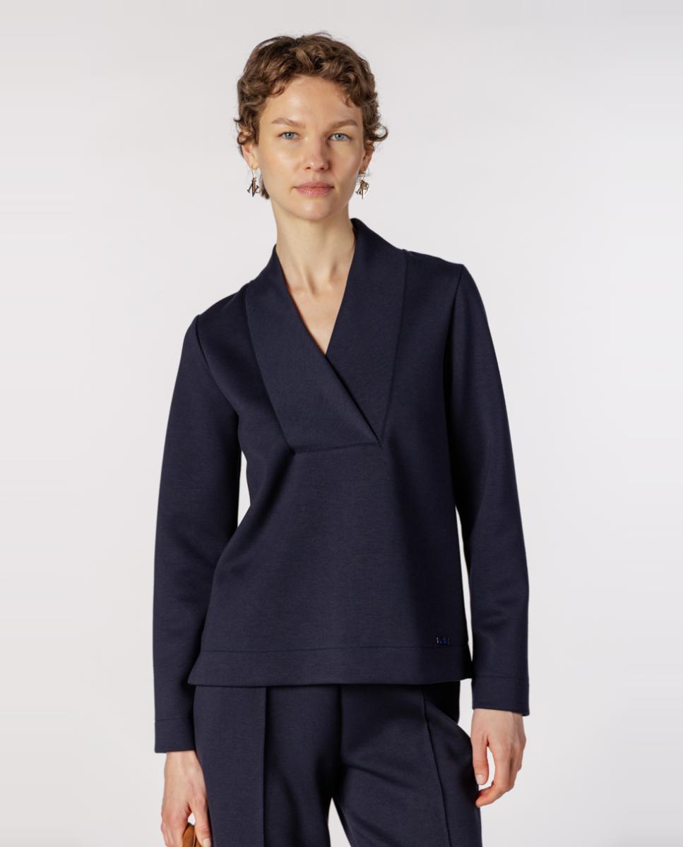 Blusa de mujer de neopreno ligero con escote en “V”. - Naulover - Azul marino Azul marino-1