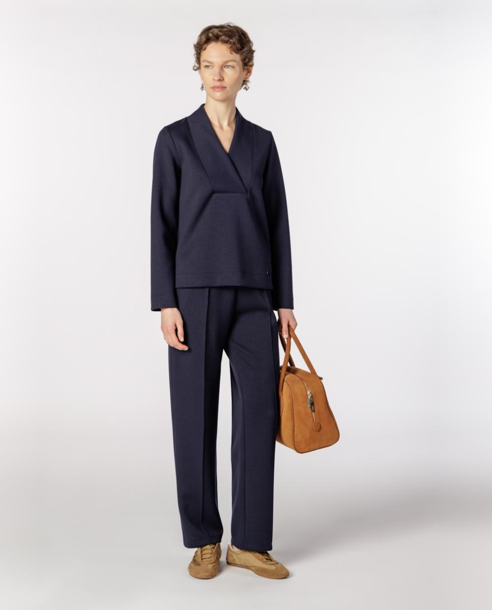 Blusa de mujer de neopreno ligero con escote en “V”. - Naulover - Azul marino Azul marino-3