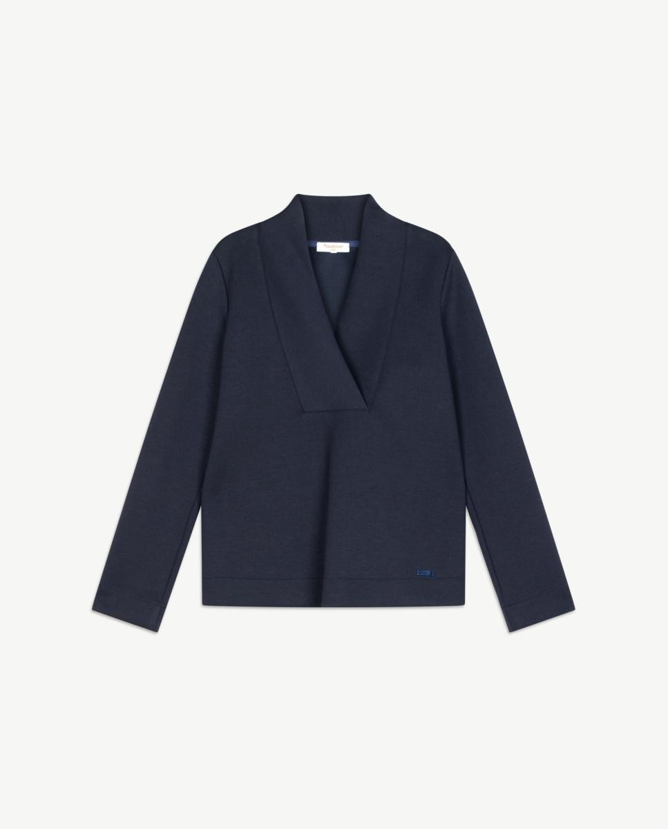 Blusa de mujer de neopreno ligero con escote en “V”. - Naulover - Azul marino Azul marino-5