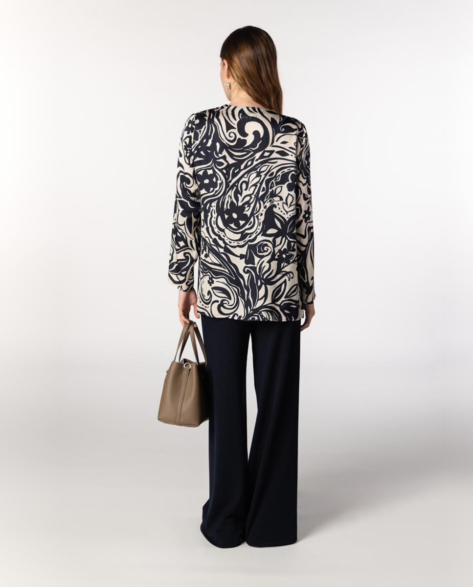Blusón de mujer de twill con estampado de paisley. - Naulover - Azul marino Azul marino-2