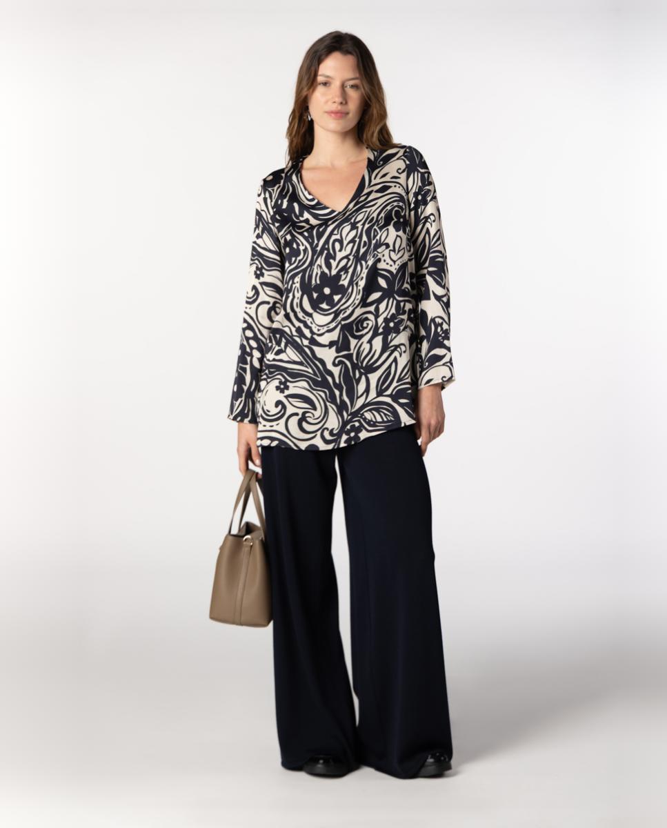 Blusón de mujer de twill con estampado de paisley. - Naulover - Azul marino Azul marino-3