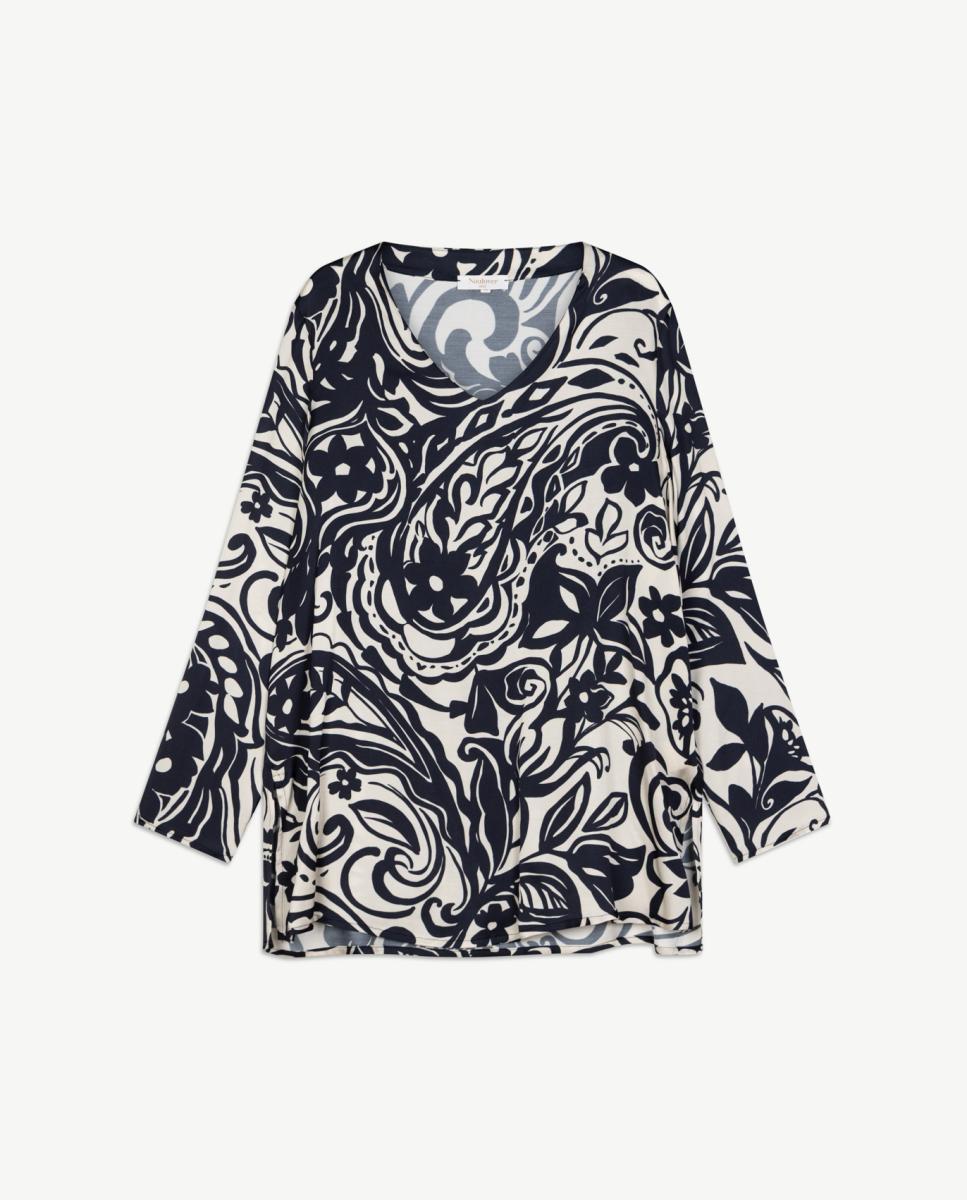 Blusón de mujer de twill con estampado de paisley. - Naulover - Azul marino Azul marino-6