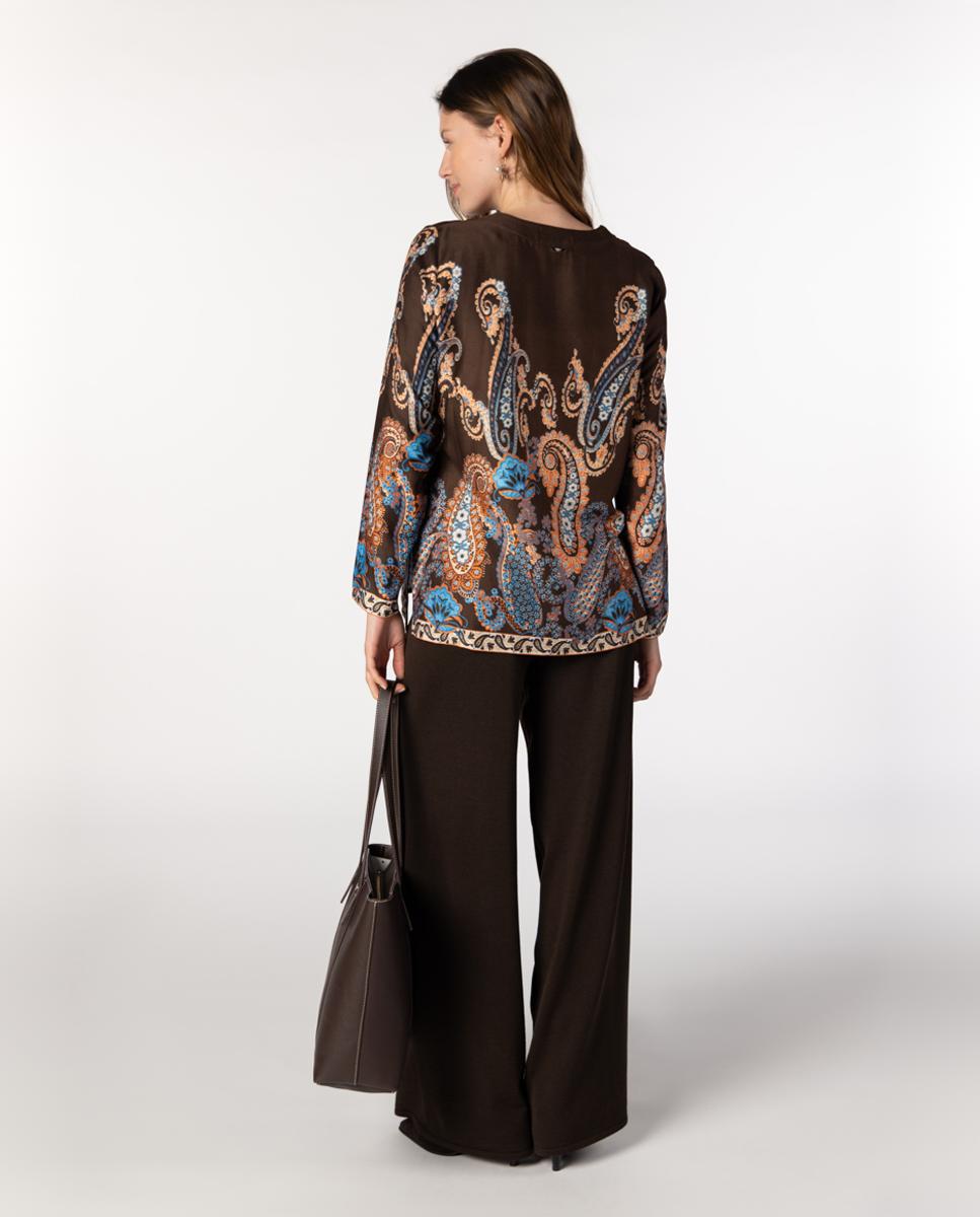 Blusa de Sarja com Estampado Paisley Castanho-escuro-2
