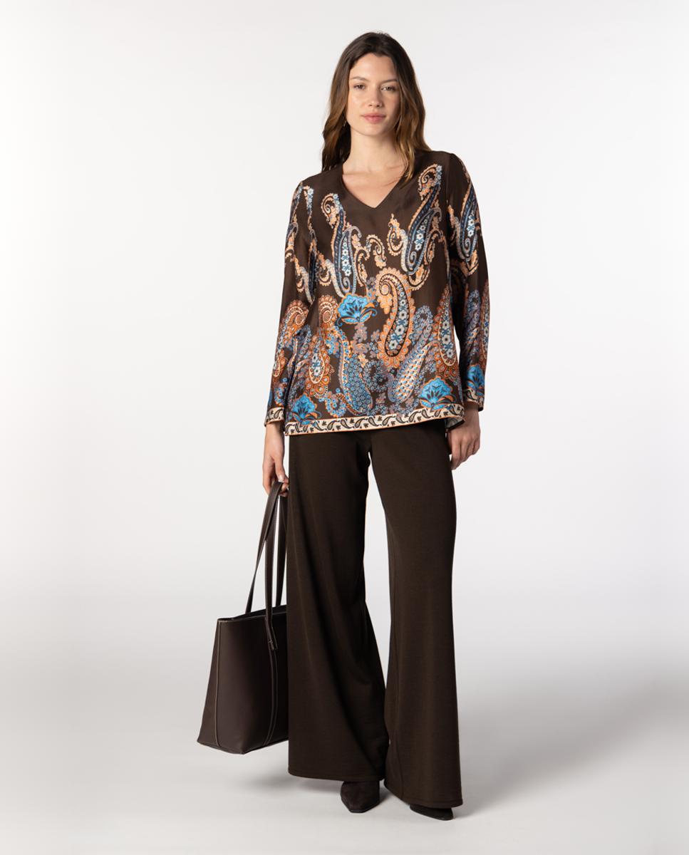 Blusa de Sarja com Estampado Paisley Castanho-escuro-3