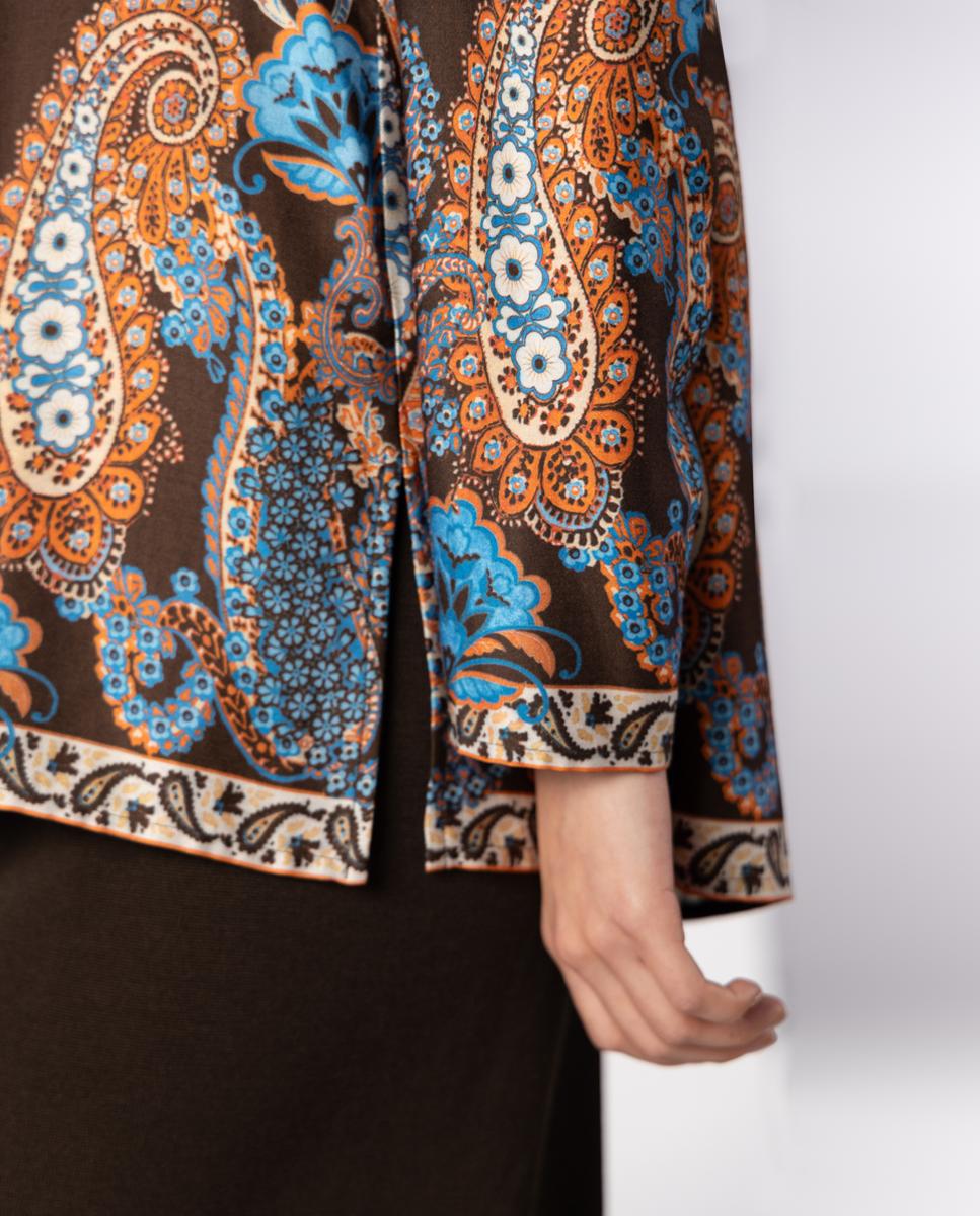 Blusa de Sarja com Estampado Paisley Castanho-escuro-4
