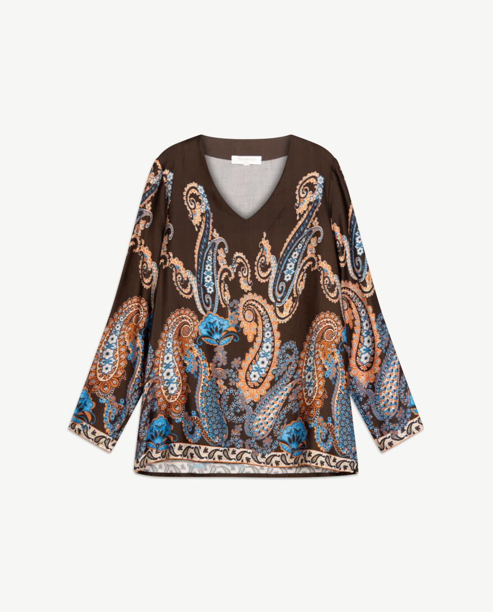 Blusa de Sarja com Estampado Paisley Castanho-escuro-5