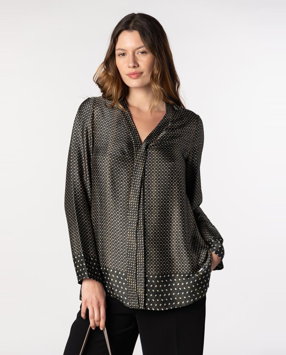 Blusón de mujer de twill con estampado geométrico. - Naulover - Verde oscuro Verde oscuro-1