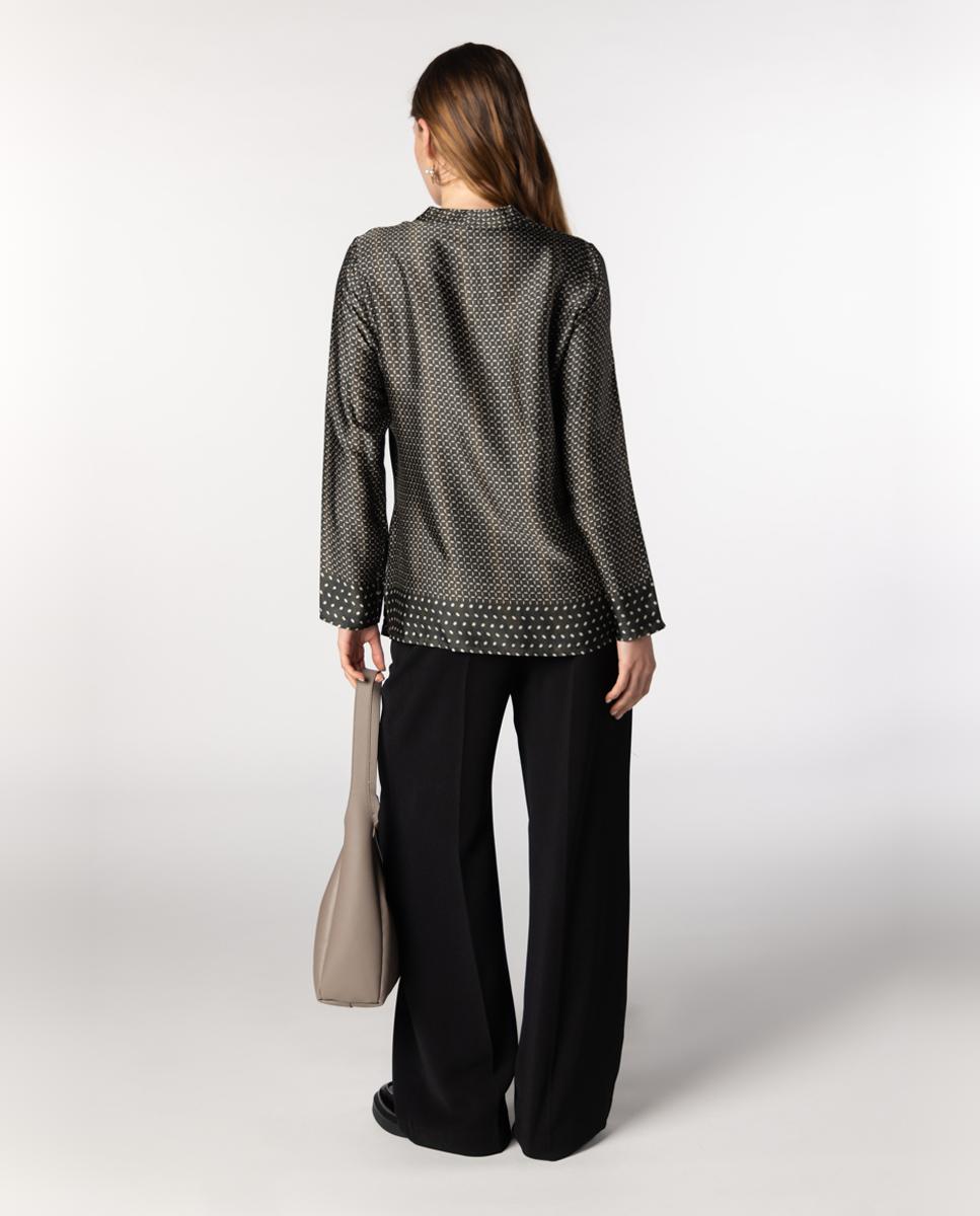 Blusón de mujer de twill con estampado geométrico. - Naulover - Verde oscuro Verde oscuro-2