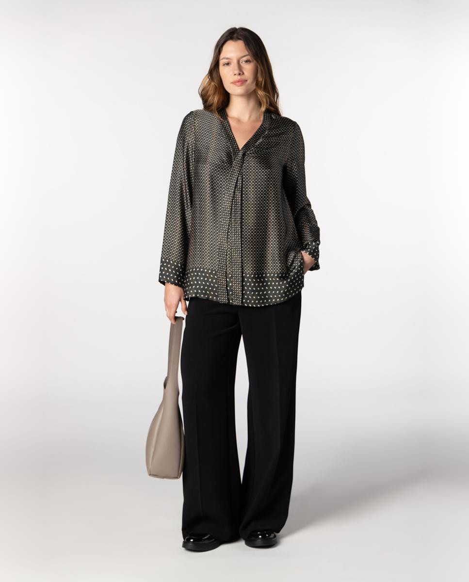 Blusón de mujer de twill con estampado geométrico. - Naulover - Verde oscuro Verde oscuro-3