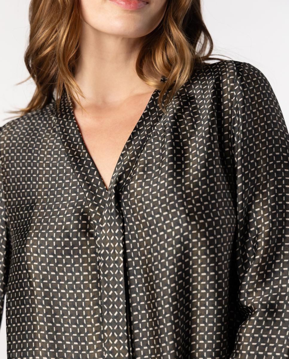 Blusón de mujer de twill con estampado geométrico. - Naulover - Verde oscuro Verde oscuro-4