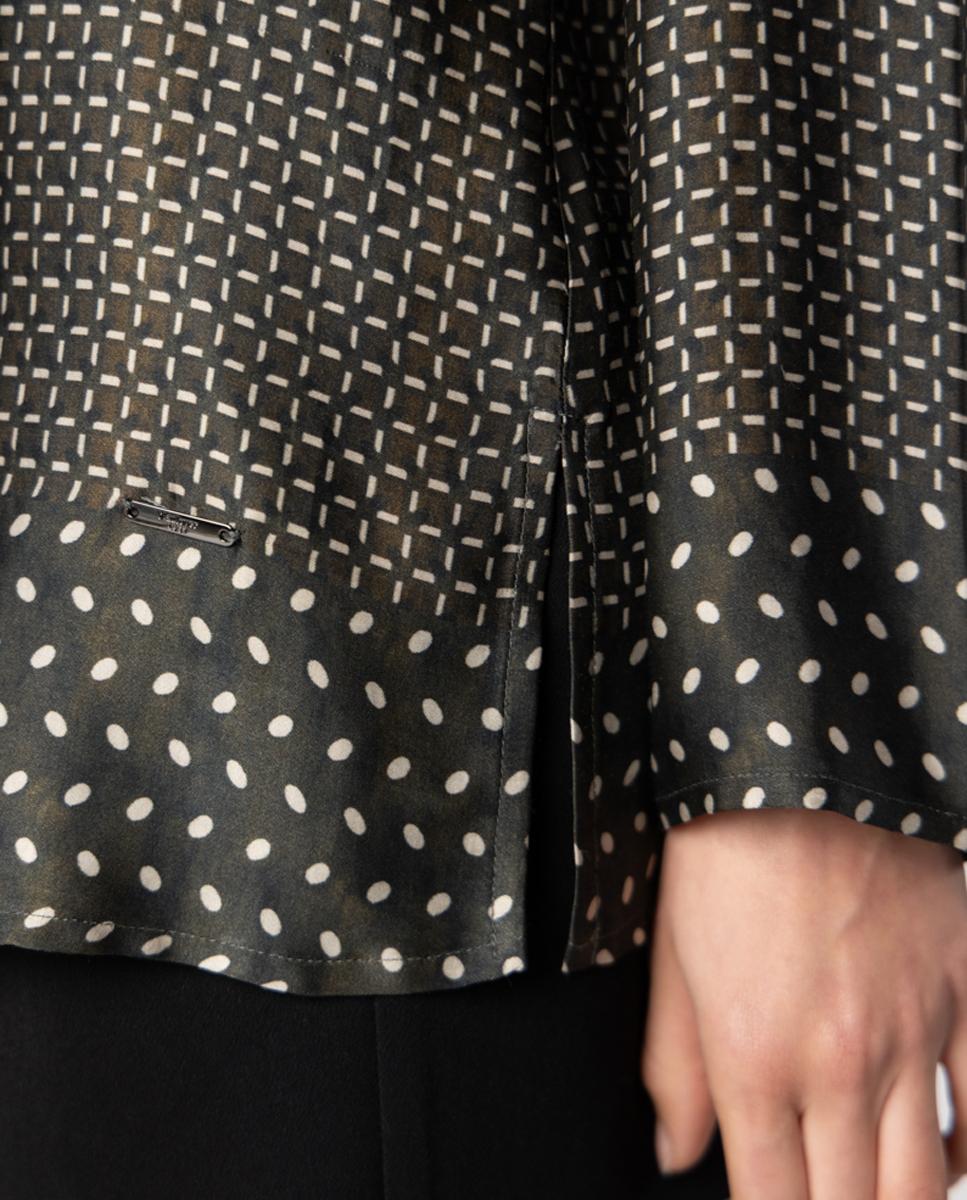 Blusón de mujer de twill con estampado geométrico. - Naulover - Verde oscuro Verde oscuro-5