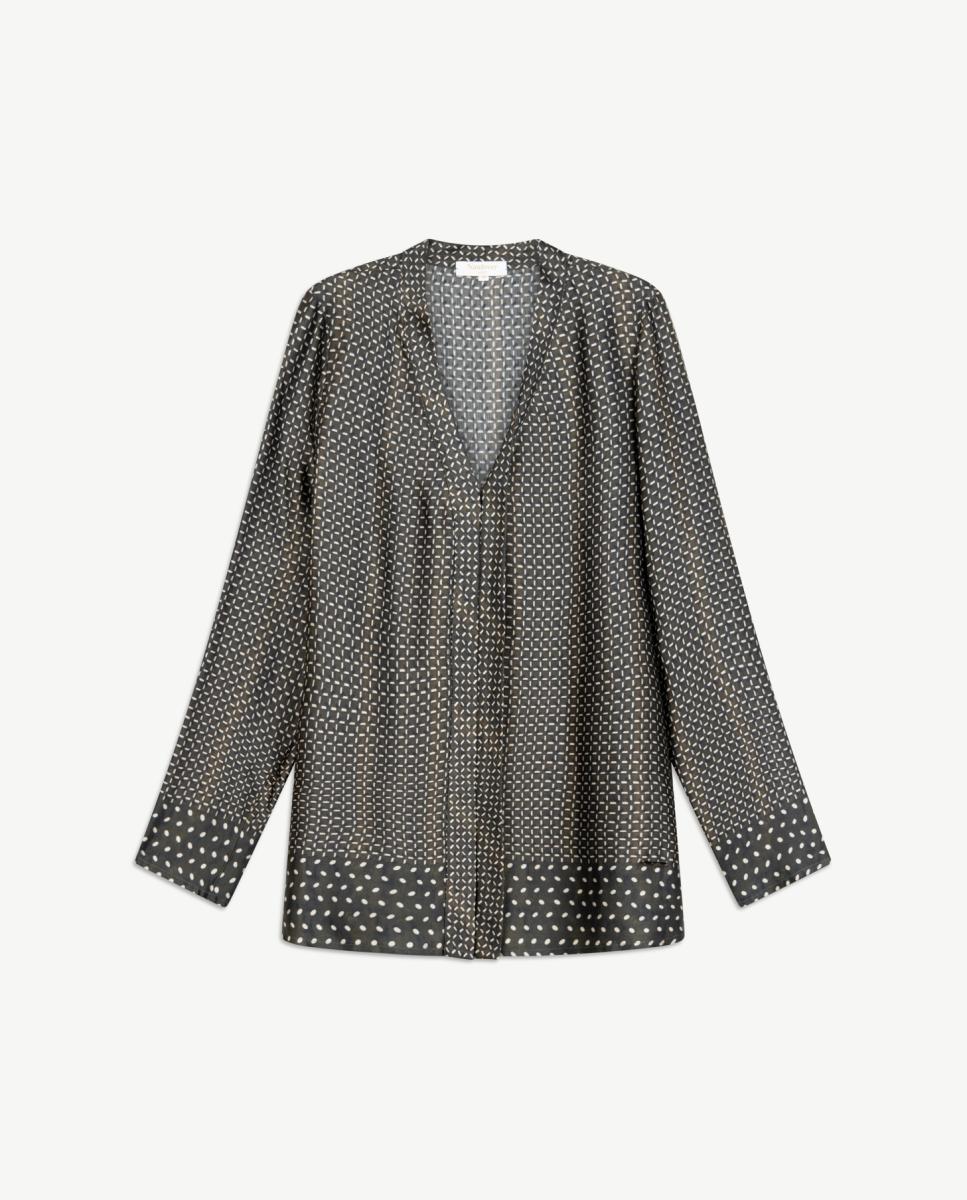 Blusón de mujer de twill con estampado geométrico. - Naulover - Verde oscuro Verde oscuro-6