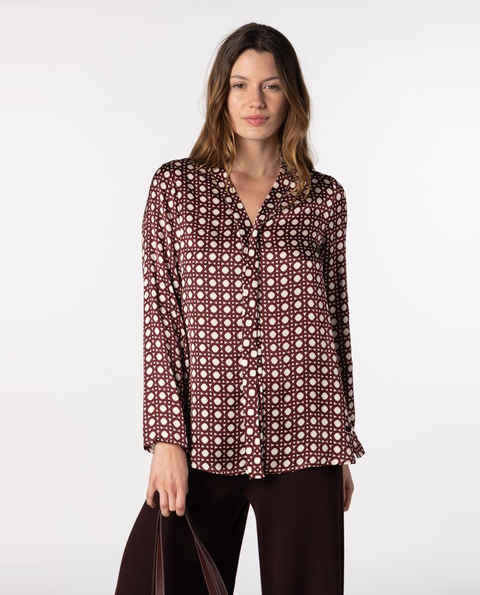 Blusón de mujer de twill con estampado geométrico - Naulover - Burdeos Burdeos-1