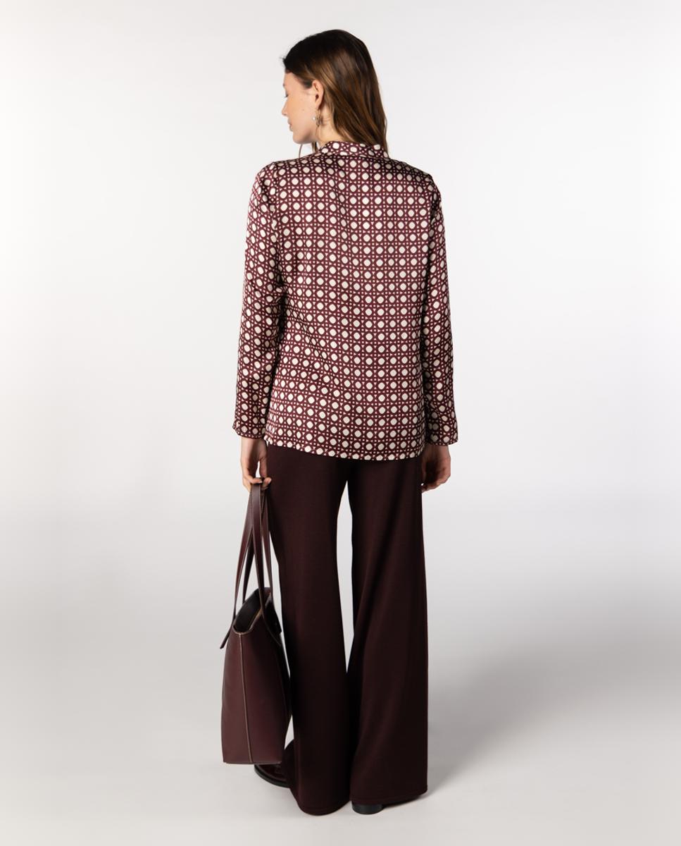 Blusón de mujer de twill con estampado geométrico - Naulover - Burdeos Burdeos-2