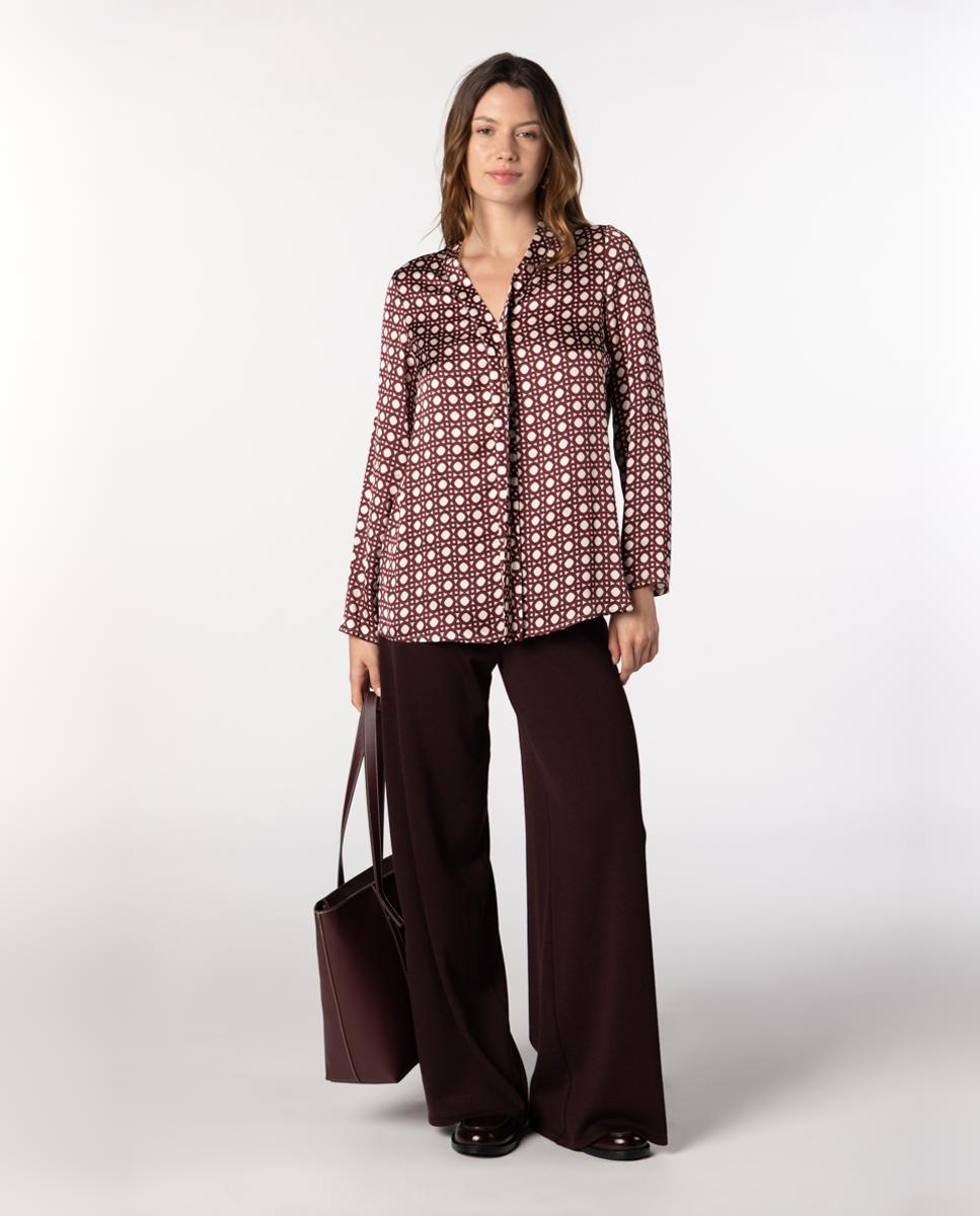 Blusón de mujer de twill con estampado geométrico - Naulover - Burdeos Burdeos-3