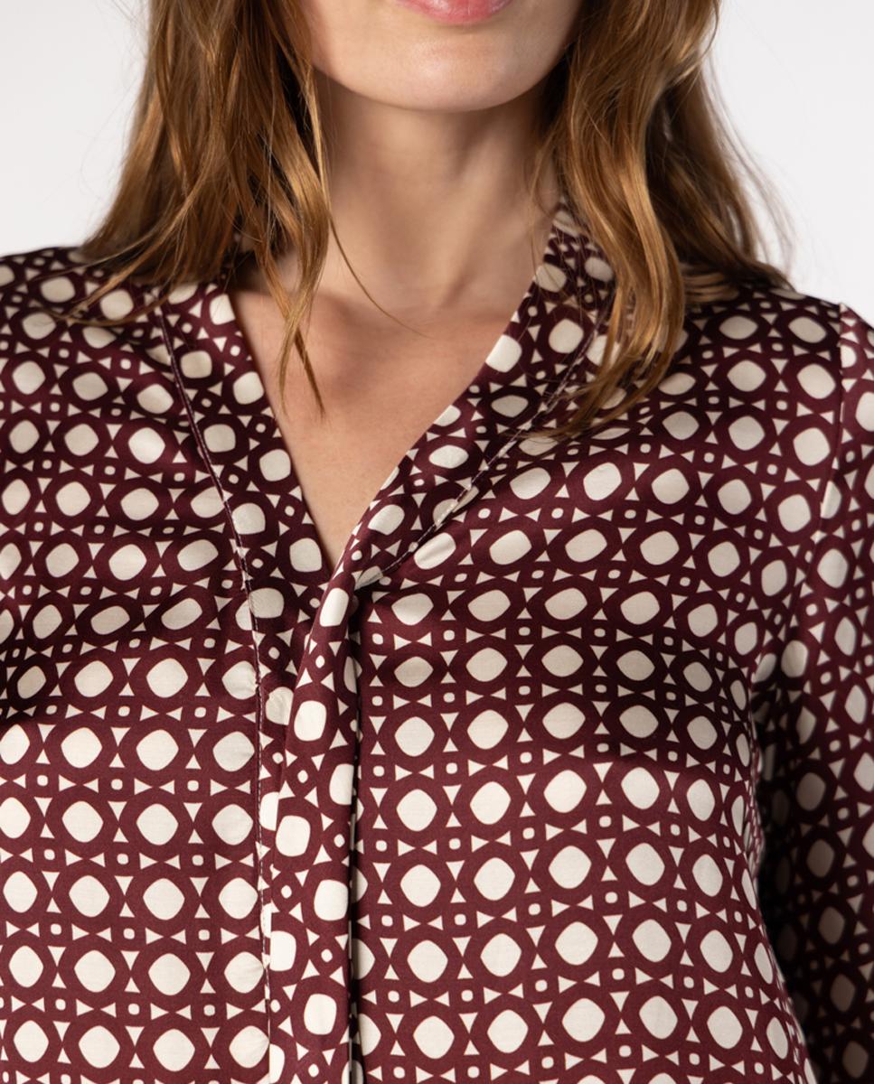 Blusón de mujer de twill con estampado geométrico - Naulover - Burdeos Burdeos-4