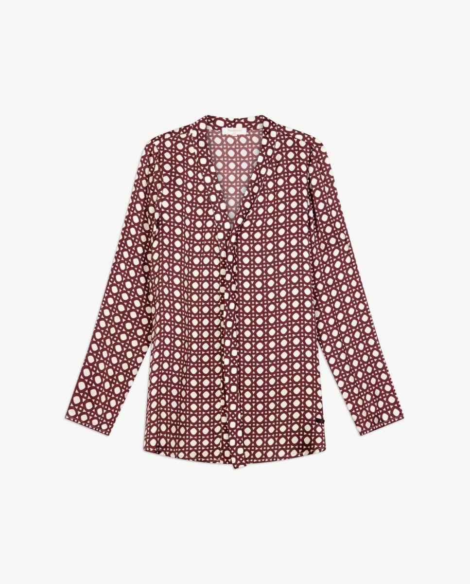 Blusón de mujer de twill con estampado geométrico - Naulover - Burdeos Burdeos-5