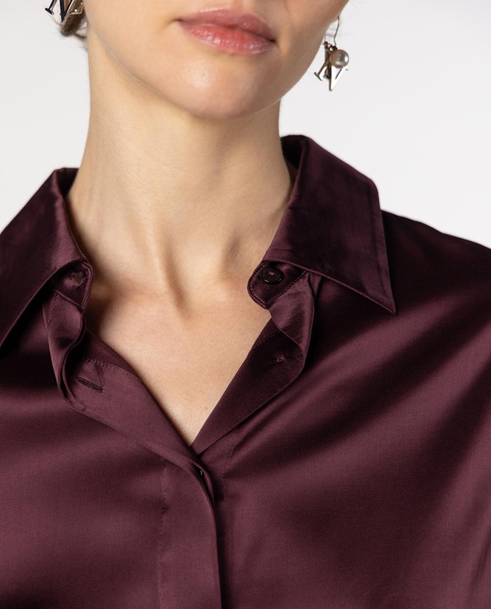 Camisa de Cetim Clássica para Mulher Grená-4