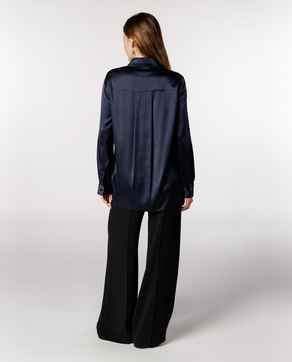 Camisa de Cetim Clássica para Mulher Azul-marinho-2