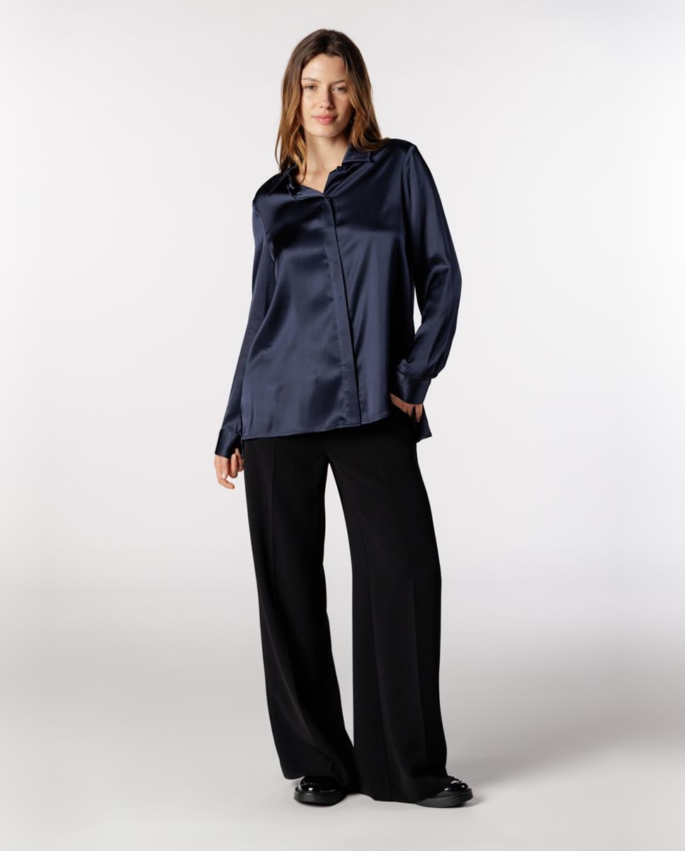 Camisa de Cetim Clássica para Mulher Azul-marinho-3