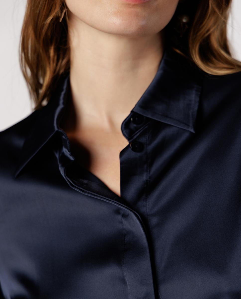Camisa de Cetim Clássica para Mulher Azul-marinho-5