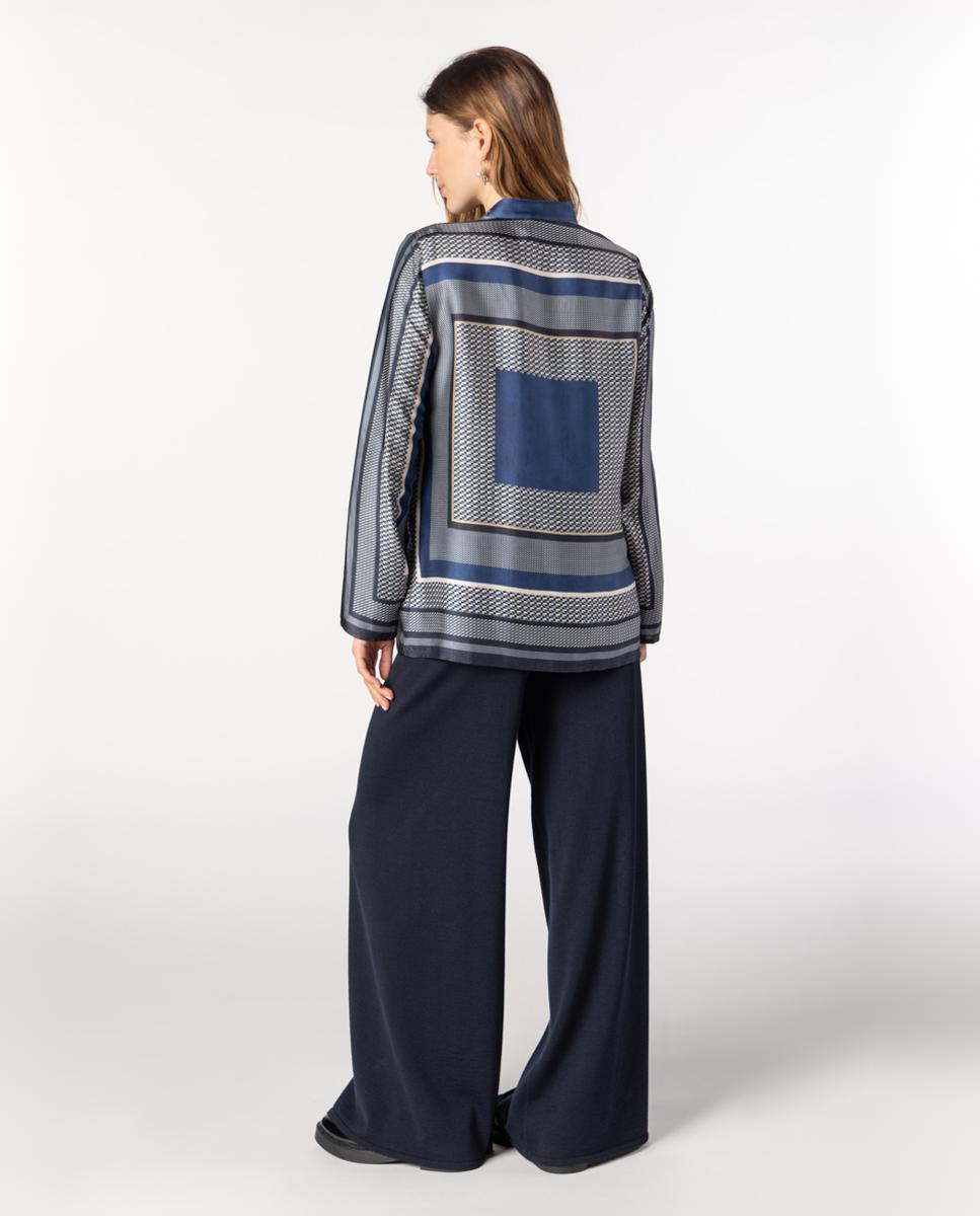 Imagen 2 de Camisa de mujer con estampado geométrico y cuello mao - Naulover - Azul índigo Azul índigo