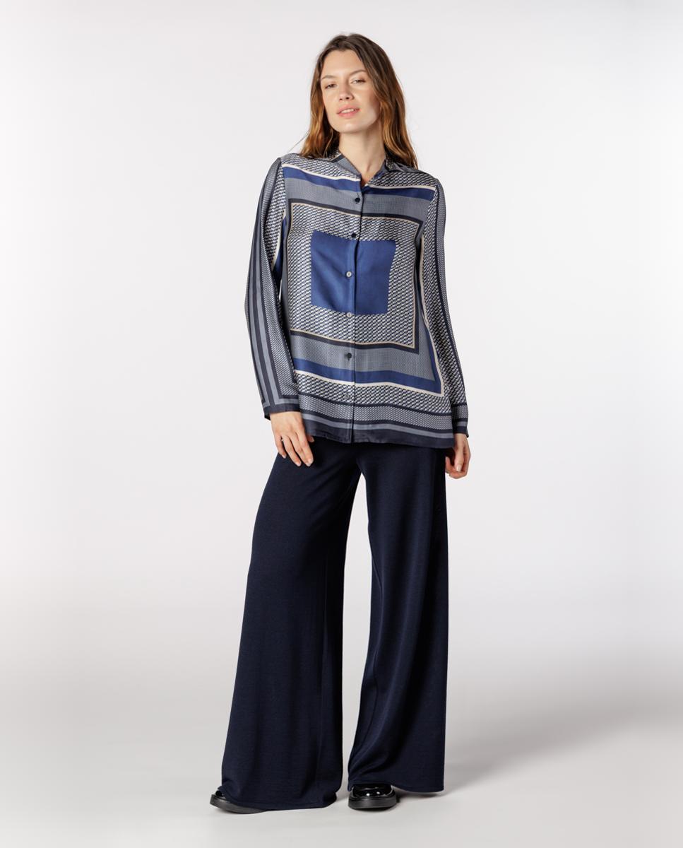 Imagen 3 de Camisa de mujer con estampado geométrico y cuello mao - Naulover - Azul índigo Azul índigo